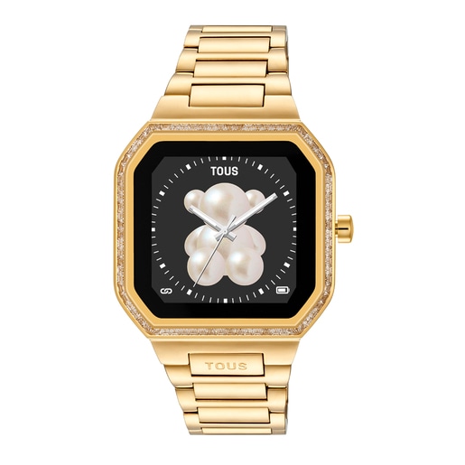 Reloj smartwatch con brazalete de acero dorado y zirconitas B-Connect