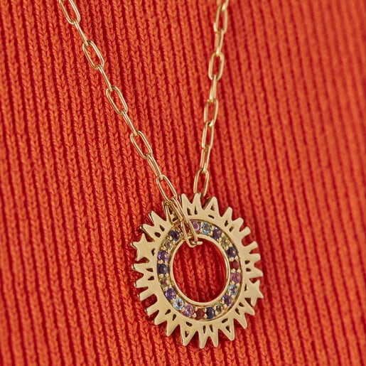 Silver vermeil TOUS Crossword Mama Circle pendant with gemstones