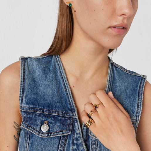 Set of three silver vermeil Virtual Garden Rings with gemstones