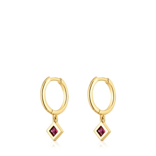 Short Hoop earrings with 18kt gold plating over silver and rhodolite charm TOUS Basic Colors