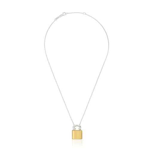 عِقد على شكل دبدوب مُرصّع بحلية على شكل قفل بدَرجتَي لون مقاس 23 مم من تشكيلة TOUS Unlock