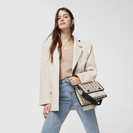 Бежево-черная сумка-кроссбоди Audree TOUS Crossroad среднего размера