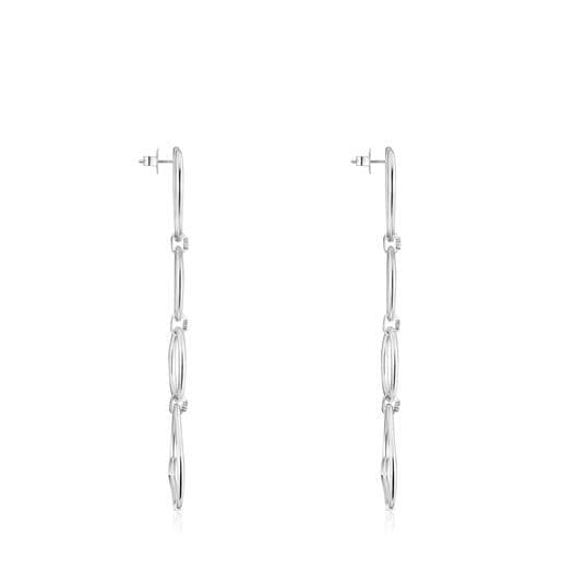 Aretes largos de plata y motivos Straight