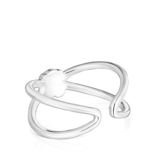 Silver Open ring with bear Icon Metal