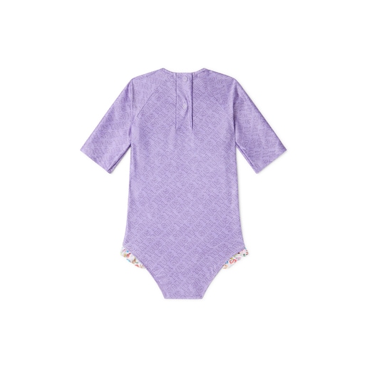 Girls one-piece swimsuit with long sleeves in Logo lilac