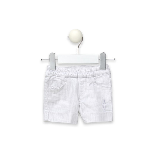 Strass bear micro-stripe girl's shorts in white