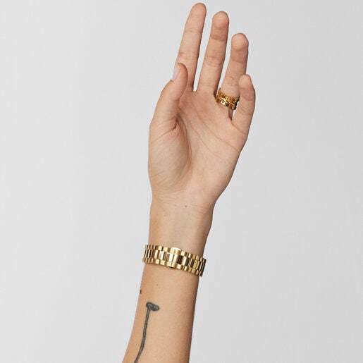 Gold-colored IP Steel Tender Time Watch with rotating bevel