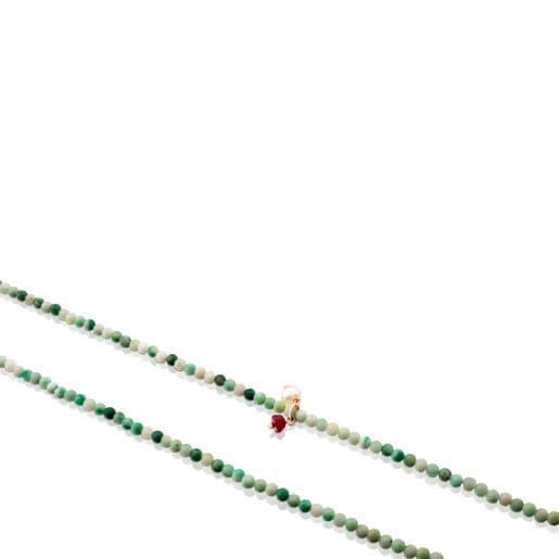 Колье Camille из серебра с розовой позолотой, зеленым горным хрусталем, рубином и жемчугом