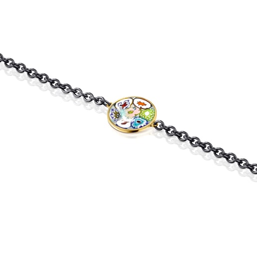 Pulsera Minifiore disco con baño de oro 18 kt sobre plata, Rutenio y Cristal de Murano