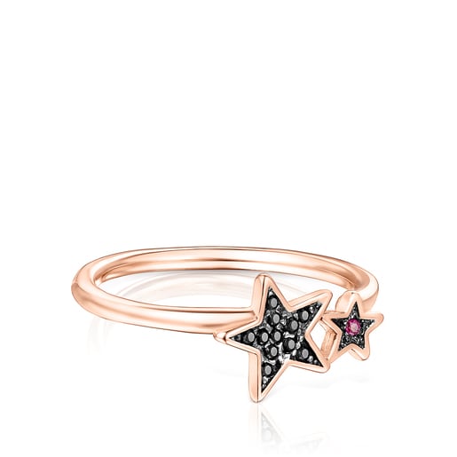 Rose Silver Vermeil Teddy Bear Stars Ring with Spinel and Ruby