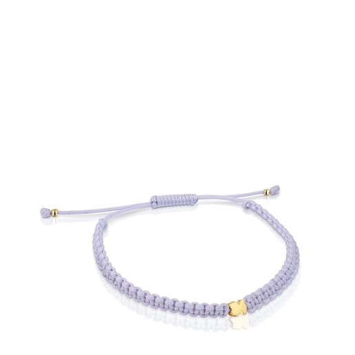 Pulsera oso con baño de oro 18 kt sobre plata y nylon malva TOUS Motivos