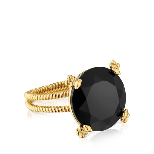 Ring with 18kt gold plating over silver and onyx Cachito Mío