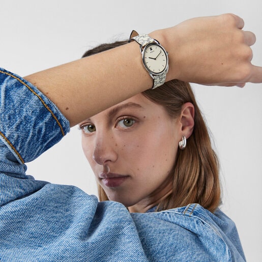 Reloj analógico Dai de acero con correa de piel Kaos beige