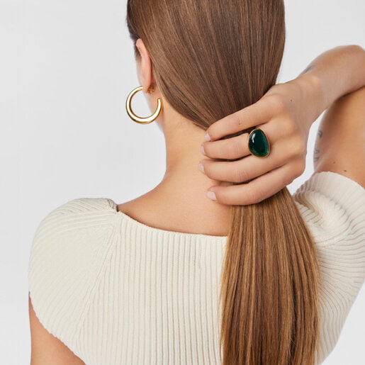 Кольцо Cocktail из вермеля с зеленым стеклом