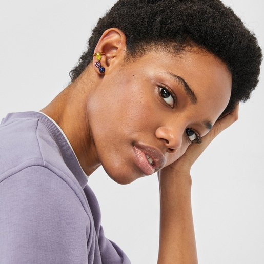 עגיל דמוי פירסינג וויברנט קולורס מורמייל צהוב בשילוב אמייל ואבני חן