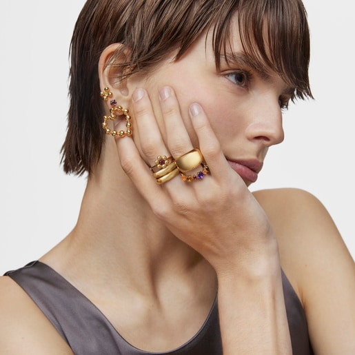 Small flower Ring with 18kt gold plating over silver and rhodolite Sugar Party