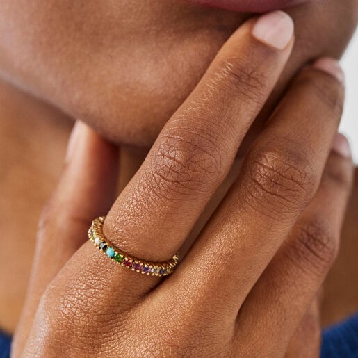 Silver Vermeil Straight Color Ring with Gemstones