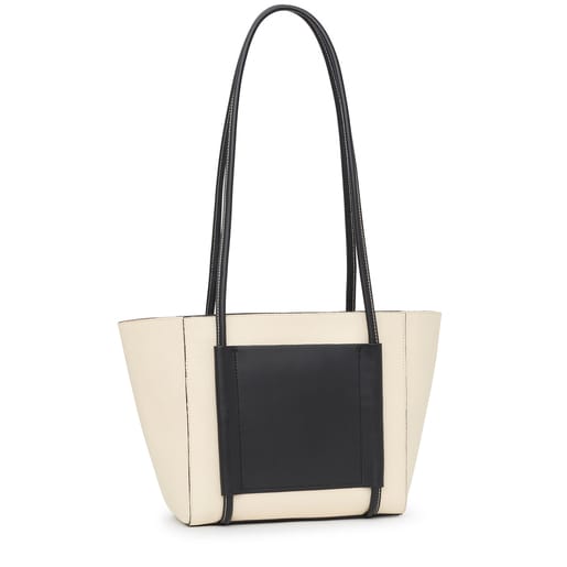 beige and black leather TOUS Empire Shopping bag