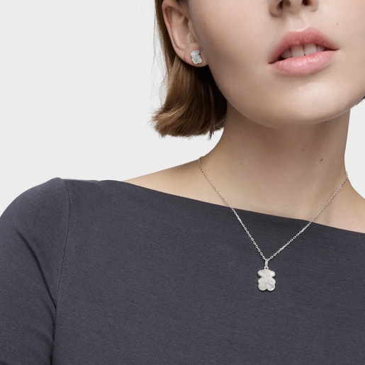 Small silver Pendant with mother-of-pearl bear charm TOUS Icon Color