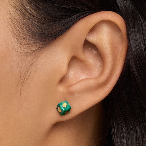 14ktゴールドとマラカイトのピアス Cube