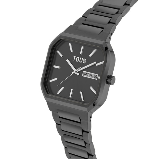 Montre analogique avec bracelet en acier IP noir Lit