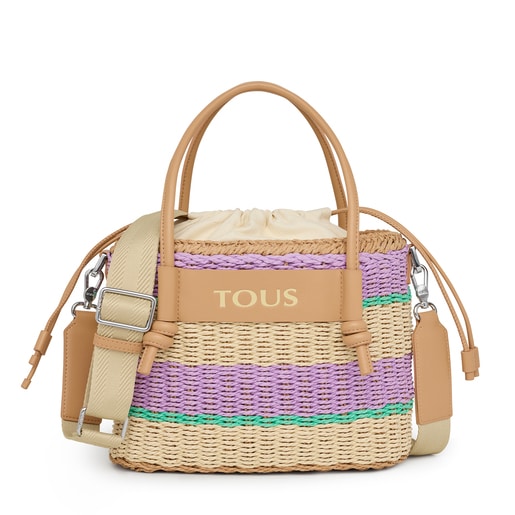 Medium mauve raffia Scoubidou Tote bag