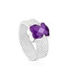 Silver TOUS Mesh Color Ring with faceted Amethyst Bear motif