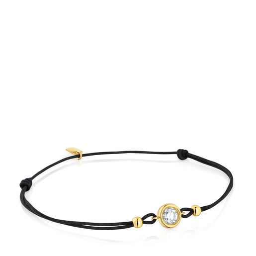 Pulsera de nylon negro con baño de oro 18 kt sobre plata y diamante creado en laboratorio Line LGD