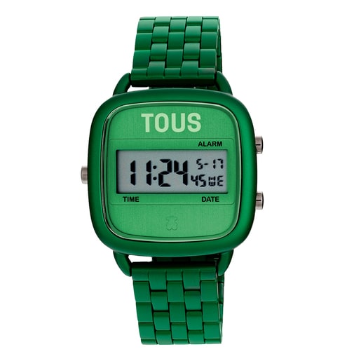 Montre numérique avec bracelet en acier vert D-Logo