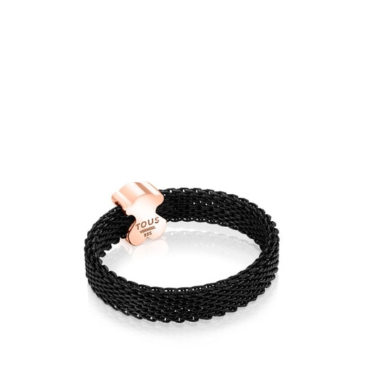טבעת ריל סיסי עם אבן האוניקס מפלדת אי.פי. שחורה ודקה ורוז ורמייל