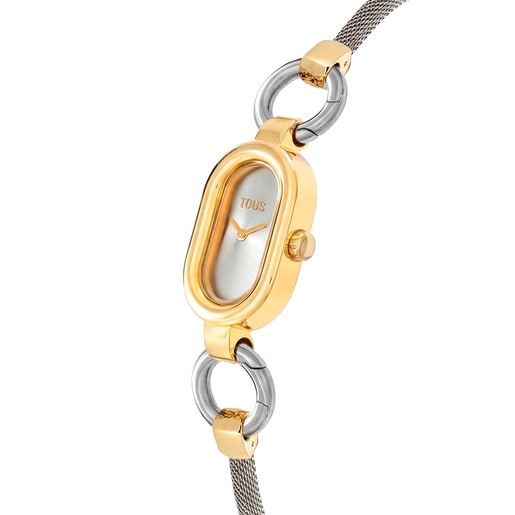 Steel and gold-colored steel analog Brooch/Watch TOUS HOLD OVAL