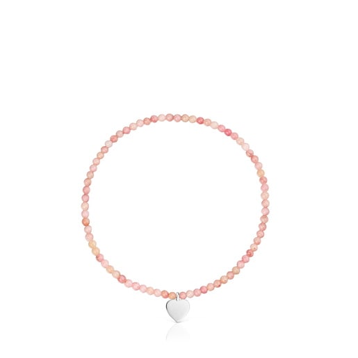 Pulsera elástica con ópalo rosa y corazón de plata TOUS Motivos