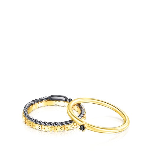 Silver Vermeil, Dark and Spinel TOUS Ring Mix Rings set