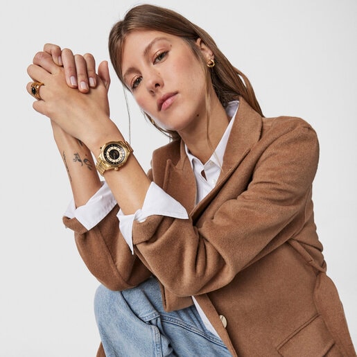 Gold-colored IP Steel Tender Time Watch with rotating bevel