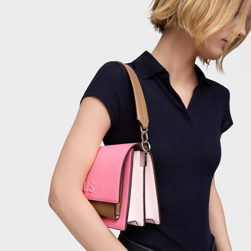 Medium pink and earth-colored Crossbody bag Audree Saffiano