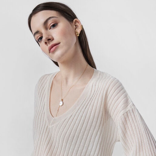 Silver Vermeil Nenufar petal Necklace with Pearl