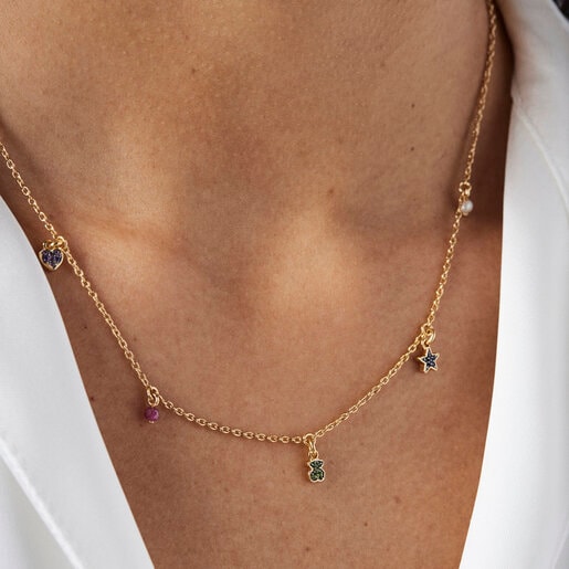 Silver vermeil TOUS New Motif Necklace with gemstones and pearl