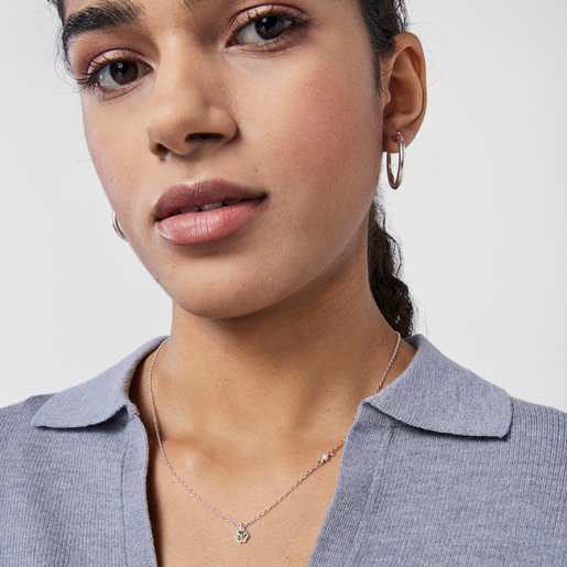 Silver TOUS New Motif Necklace with chrome diopside flower and pearl