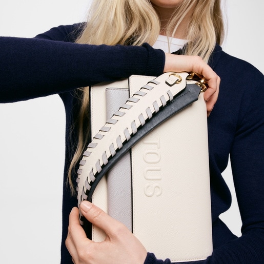 Medium beige and gray Crossbody bag Audree Saffiano