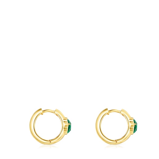 Aretes pequeños Icon Color con baño de oro 18 kt sobre plata y malaquita