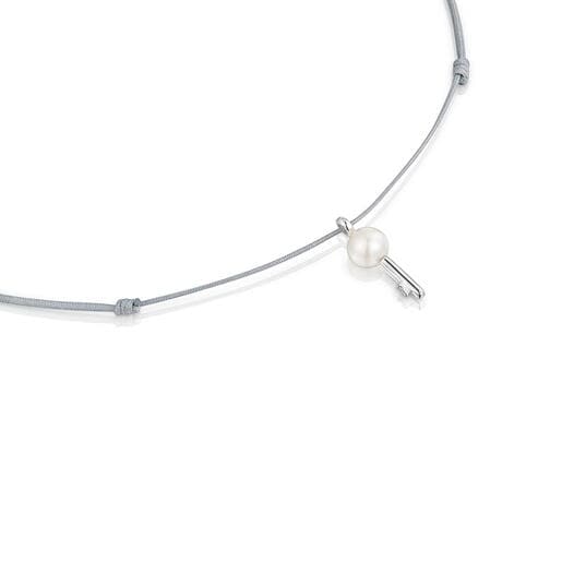Silver, gray nylon and cultured pearl Necklace TOUS Unlock
