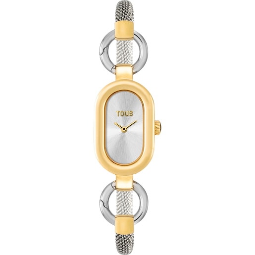 Steel and gold-colored steel analog Brooch/Watch TOUS HOLD OVAL