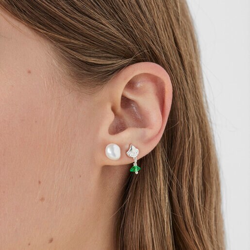 סט עגילי Oceaan פנינה-צדף בשילוב זכוכית ורודה