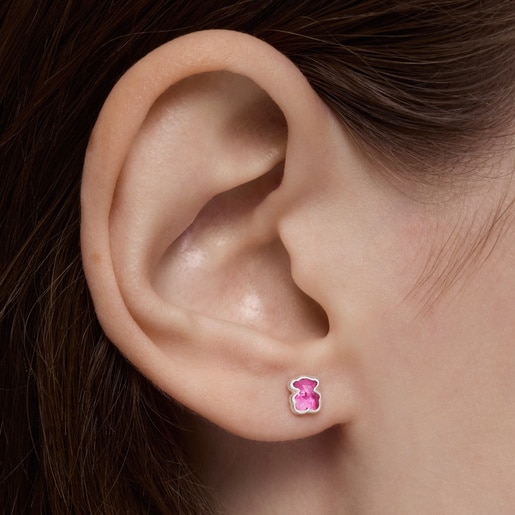 Aretes de plata y rubí creado en laboratorio 5 mm Icon Color LGG