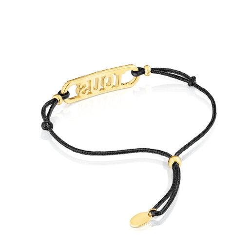 Black nylon Bracelet with silver vermeil and diamonds Logo | TOUS