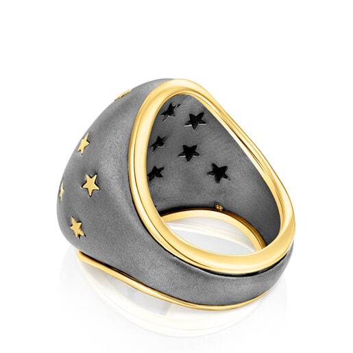 Wybrzuszony pierścionek Twiling ze srebra vermeil i ciemnego srebra