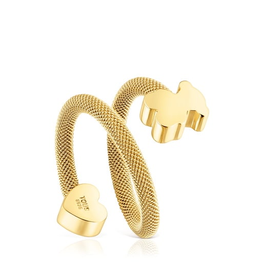 Anillo espiral con baño de oro 18 kt sobre plata y motivos Icon Mesh