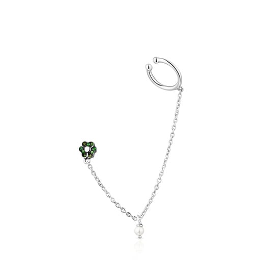 Earcuff in argento con fiore in cromo diopside e perla TOUS New Motif