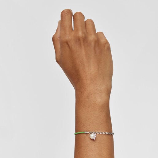 Bracelet élastique en acier et perle de culture vert TOUS Instint