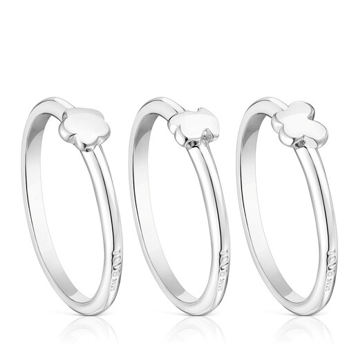 Sada tří stříbrných prstenů Bold Motif s různými motivy